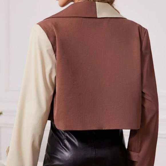 Contemporary Two Tone Colorblock Double Breasted Trench Coat - Picture 4 of 5